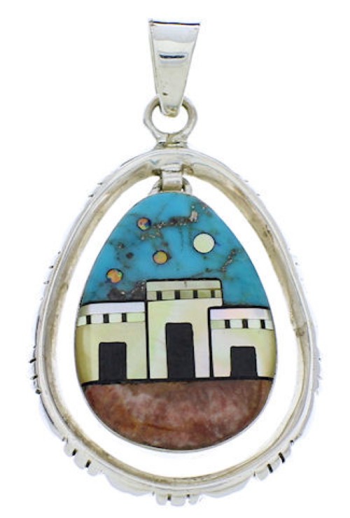 Multicolor Sterling Silver Native American Design Pendant PX29768