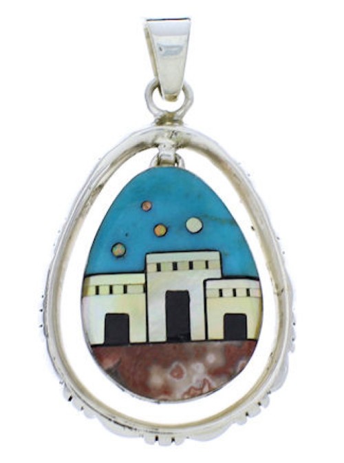 Sterling Silver Multicolor Native American Design Pendant PX29770