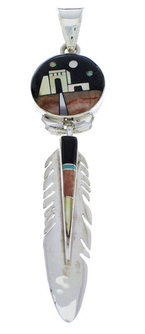 Native American Design Silver Feather Multicolor Pendant PX29773