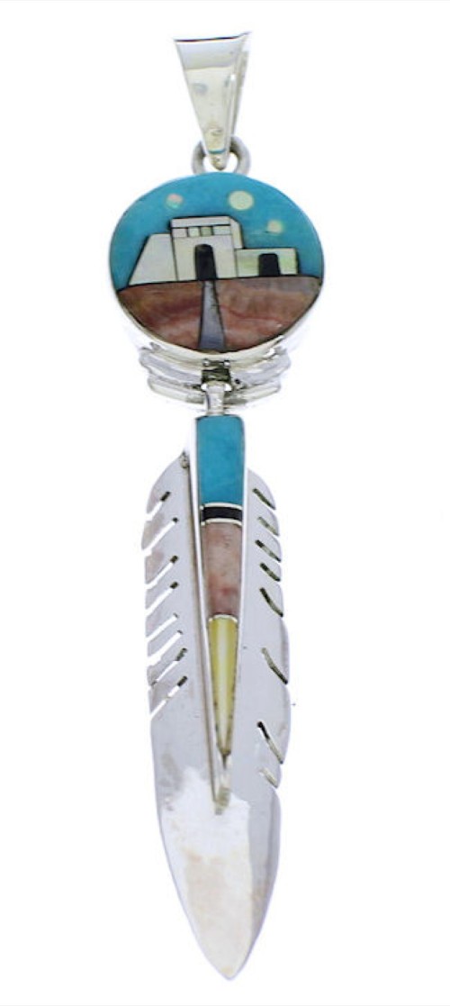 Silver Native American Design Multicolor Feather Pendant PX29774