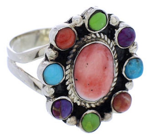 Sterling Silver Turquoise Multicolor Ring Size 8-1/4 JX37824