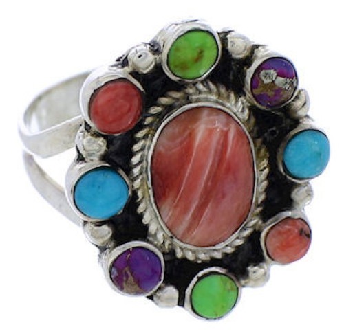 Turquoise Multicolor Authentic Sterling Silver Ring Size 6 JX37844