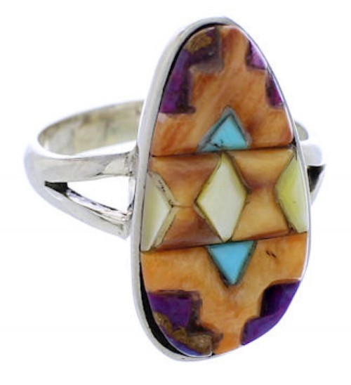 Authentic Sterling Silver Multicolor Southwest Ring Size 8-1/2 JX37878