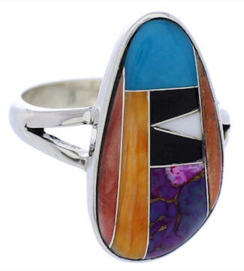 Multicolor Southwest Turquoise Sterling Silver Ring Size 7-1/2 JX37893