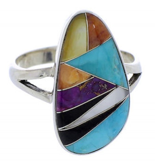 Turquoise Multicolor Southwest Sterling Silver Ring Size 7-1/2 JX37886