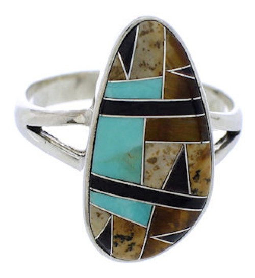 Genuine Sterling Silver Turquoise Multicolor Ring Size 8-1/2 JX37891