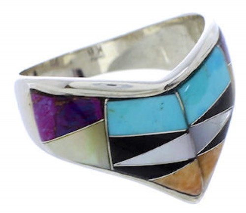 Multicolor Inlay Authentic Sterling Silver Ring Size 8-1/4 JX37903