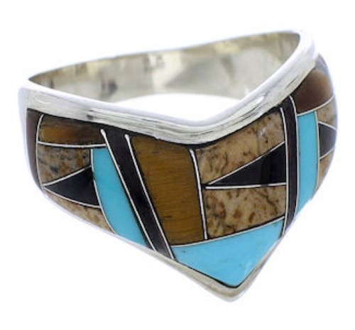 Authentic Sterling Silver Multicolor Southwest Ring Size 8-1/4 JX37786