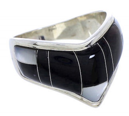 Sterling Silver Black Jade Mother Of Pearl Ring Size 7-1/4 JX37783