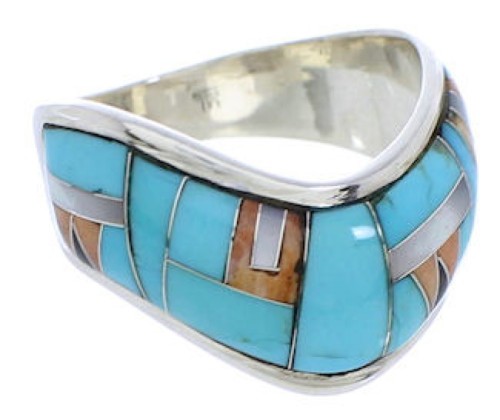 Sterling Silver Southwest Inlay Multicolor Ring Size 6-1/2 JX37812