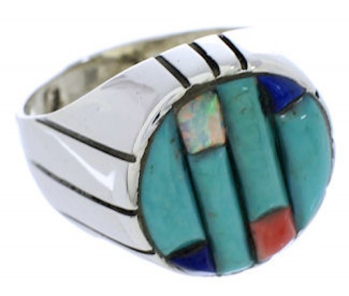 Genuine Sterling Silver Multicolor Inlay Ring Size 11-3/4 JX37771