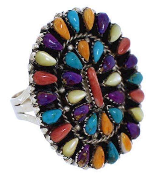 Authentic Sterling Silver Multicolor Ring Size 6-3/4 AX37792