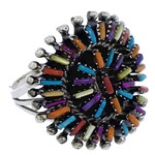 Multicolor Needlepoint Silver Southwestern Ring Size 6 VX56763