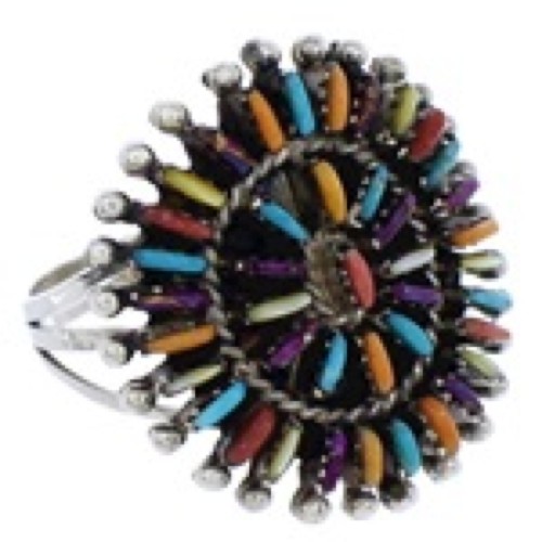 Southwest Sterling Silver Multicolor Needlepoint Jewelry Ring Size 7-1/4 VX56775