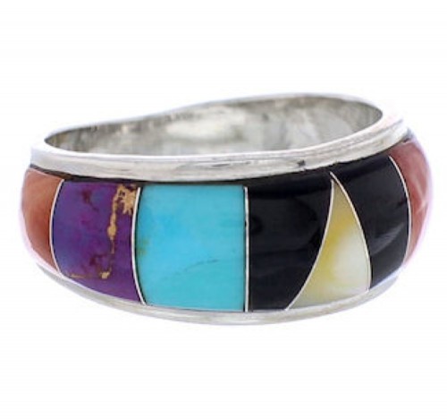 Multicolor Inlay Genuine Sterling Silver Ring Size 8-1/2 AS39497