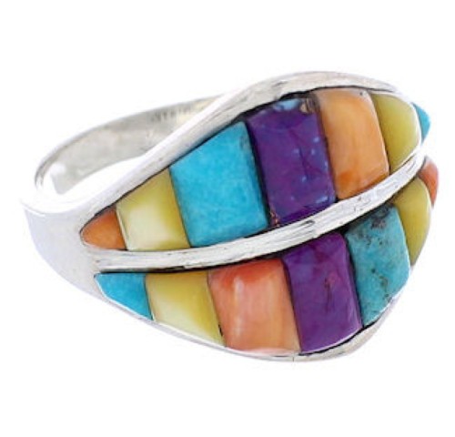 Multicolor Inlay Sterling Silver Southwest Ring Size 7-1/2 UX36017