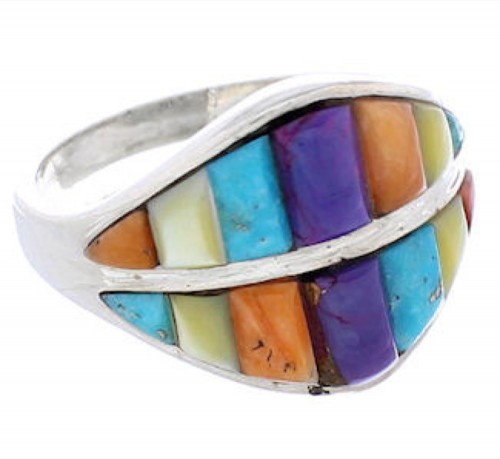 Authentic Sterling Silver Multicolor Inlay Ring Size 7-1/2 UX36024