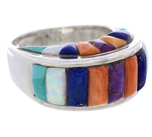 Multicolor Inlay Sterling Silver Southwest Ring Size 8-1/2 UX36033