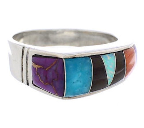 Sterling Silver Multicolor Inlay Jewelry Ring Size 6-1/4 UX36078