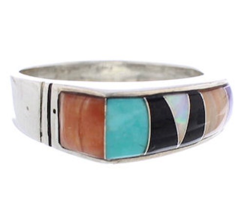 Authentic Sterling Silver Multicolor Inlay Ring Size 6-1/2 UX36085