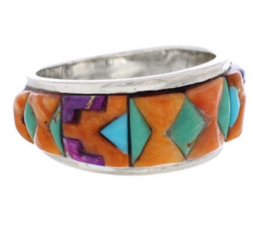 Genuine Sterling Silver Multicolor Inlay Ring Size 6-1/2 UX36114