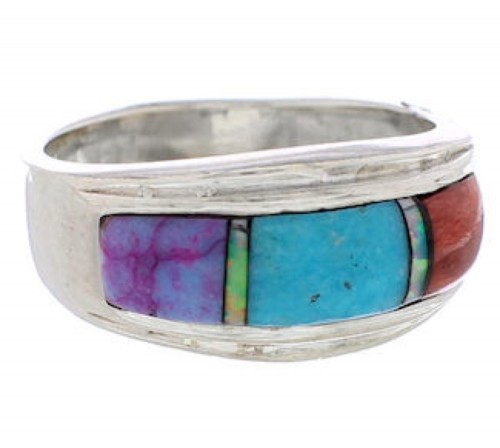 Genuine Sterling Silver Multicolor Inlay Ring Size 8-1/2 UX36123