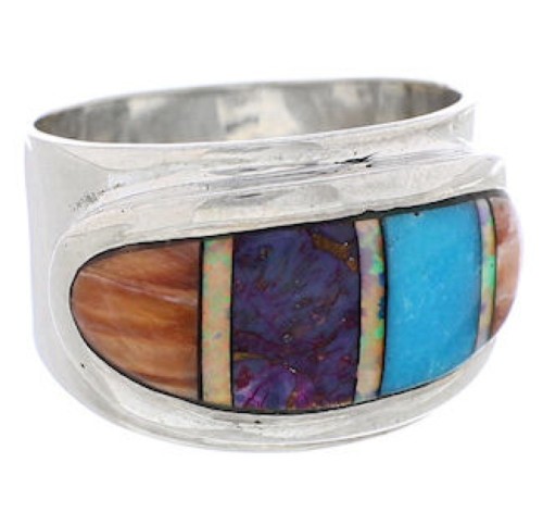Silver And Multicolor Southwest Ring Size 8-1/4 UX36198