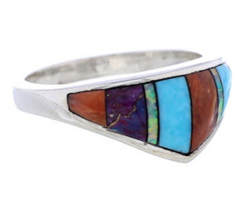 Multicolor Inlay Sterling Silver Jewelry Ring Size 6-3/4 UX36226