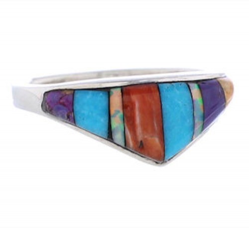 Authentic Sterling Silver Multicolor Inlay Ring Size 7-1/2 UX36454