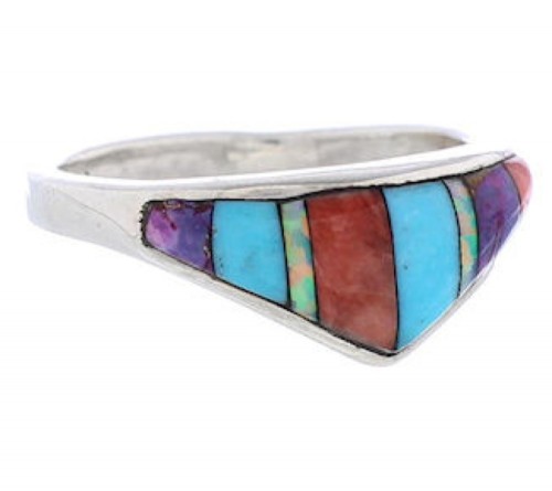 Sterling Silver Multicolor Inlay Southwest Ring Size 8-1/2 UX36470