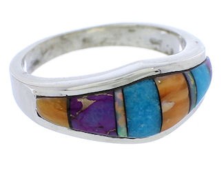 Multicolor Inlay Genuine Sterling Silver Ring Size 5-3/4 EX51005