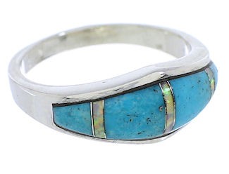 Sterling Silver Turquoise And Opal Ring Size 7-1/2 EX51051