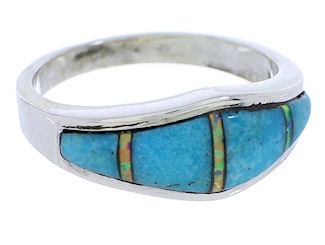 Turquoise And Opal Sterling Silver Ring Size 7-1/2 EX51058