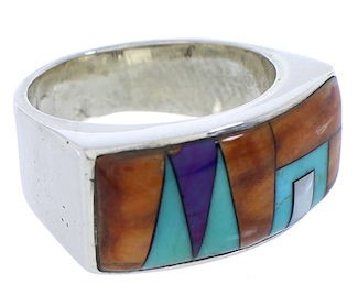 Multicolor Inlay Jewelry And Sterling Silver Ring Size 7-1/2 AS41371