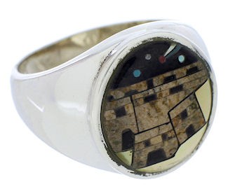 Native American Design Silver Multicolor Ring Size 11-1/2 EX51095