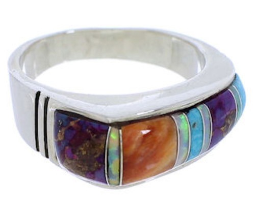 Southwest Multicolor Genuine Sterling Silver Ring Size 6-3/4 JX37926