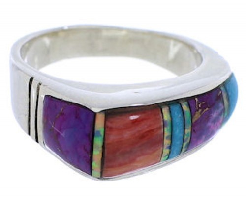 Multicolor Inlay Southwest Sterling Silver Ring Size 5-1/2 JX37930