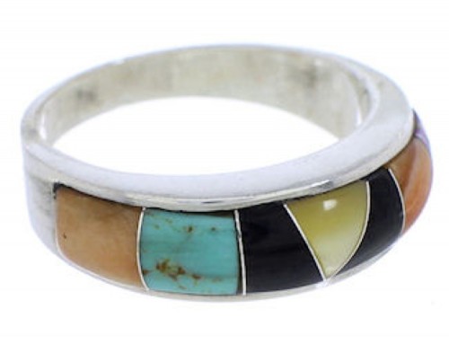 Multicolor Inlay Authentic Sterling Silver Ring Size 6-3/4 JX37963