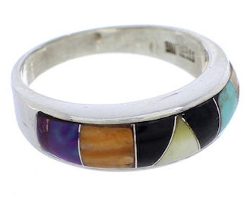 Southwest Authentic Sterling Silver Multicolor Ring Size 7-3/4 JX37965