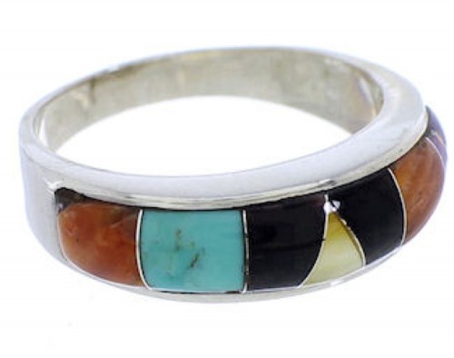 Southwest Genuine Sterling Silver Multicolor Ring Size 7-3/4 JX37966