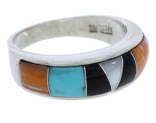 Southwest Sterling Silver Turquoise Multicolor Ring Size 5-3/4 JX37969