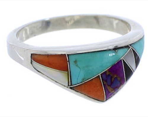 Southwest Sterling Silver Turquoise Multicolor Ring Size 8-1/2 JX38052