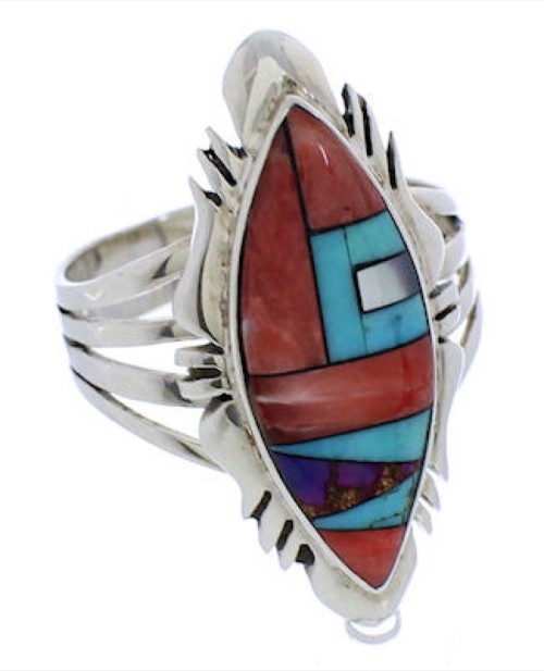 Southwest Multicolor Inlay Sterling Silver Ring Size 9-3/4 JX38210