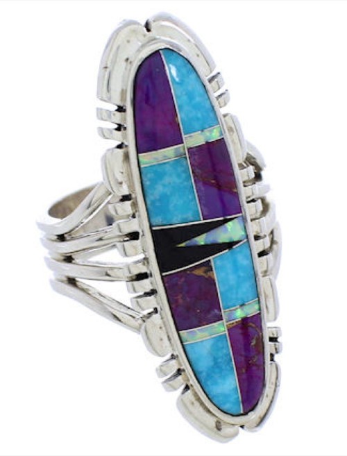 Authentic Sterling Silver Turquoise Multicolor Ring Size 6-1/2 JX38236