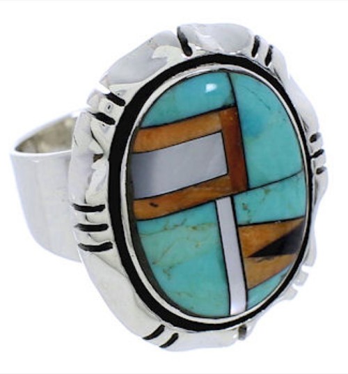 Authentic Sterling Silver Turquoise Multicolor Ring Size 6-1/2 JX38258