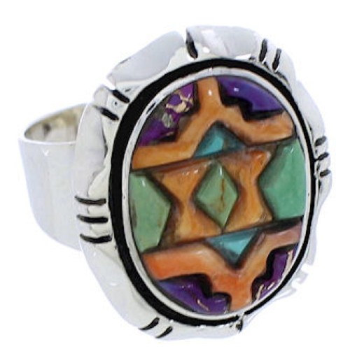 Authentic Sterling Silver Multicolor Inlay Ring Size 7-1/4 JX38259