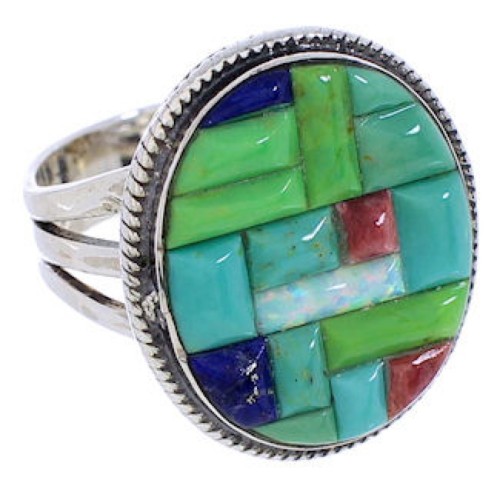 Multicolor Southwest Sterling Silver Ring Size 6-1/4 JX38264