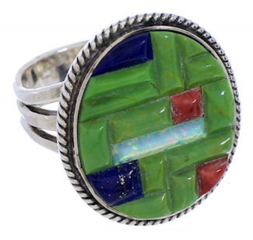 Turquoise Multicolor Southwest Silver Ring Size 7-3/4 JX38269