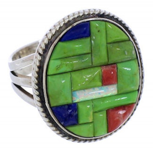 Multicolor Southwest Genuine Sterling Silver Ring Size 7-3/4 JX38283