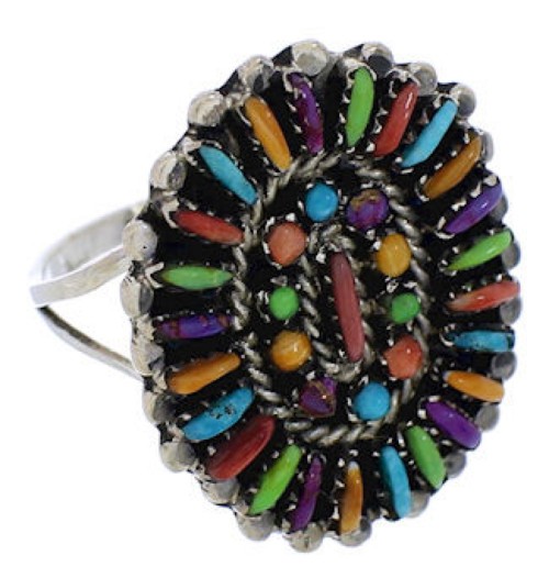 Needlepoint Multicolor Genuine Sterling Silver Ring Size 5-3/4 JX38306